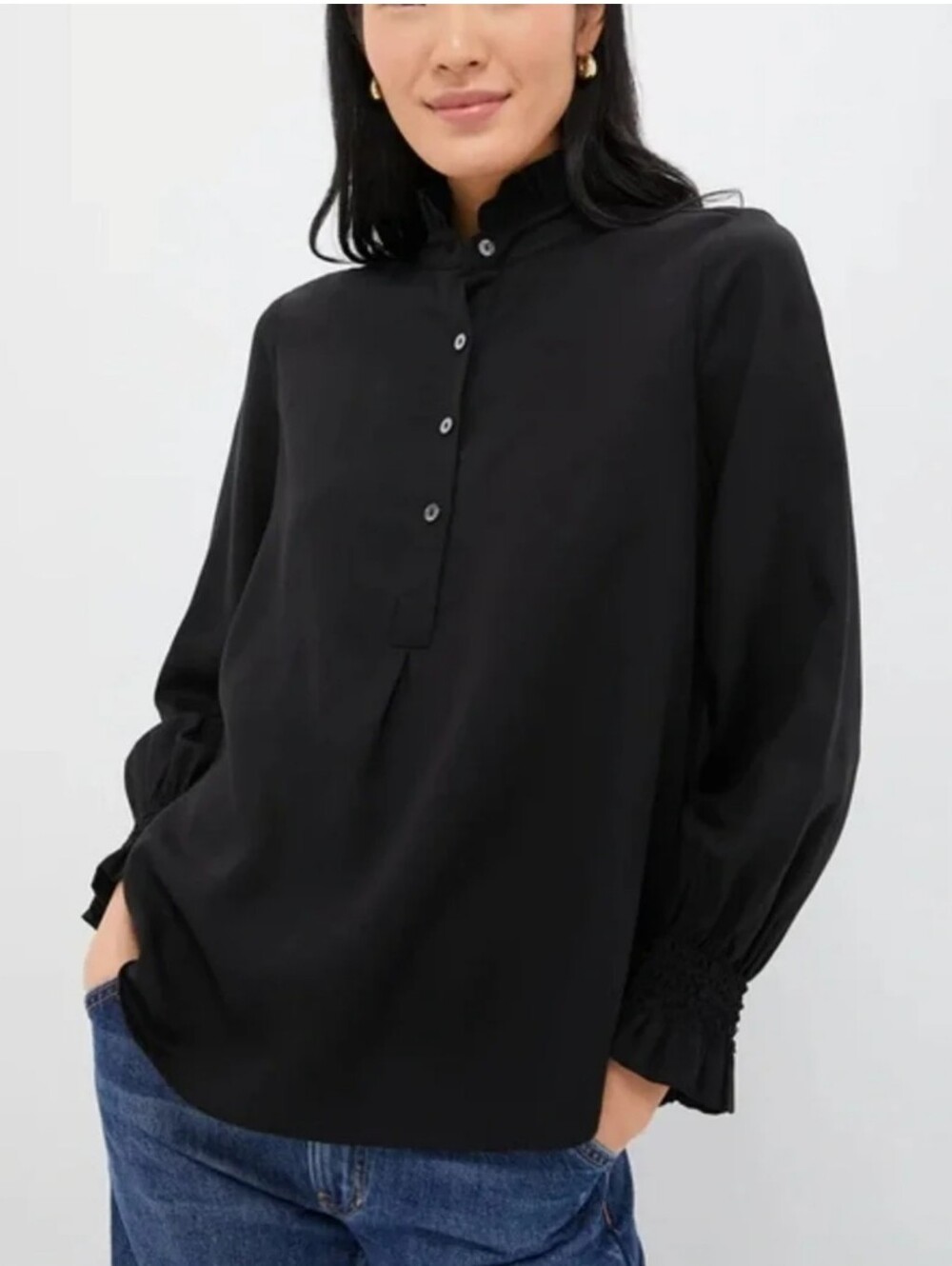 Tuckernuck ✨️ Black Ruffled Neck Long-Sleeve Women's Blouse Size XXXL